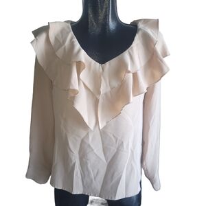 Shein Beige Ruffle Neckline Pullover Blouse S